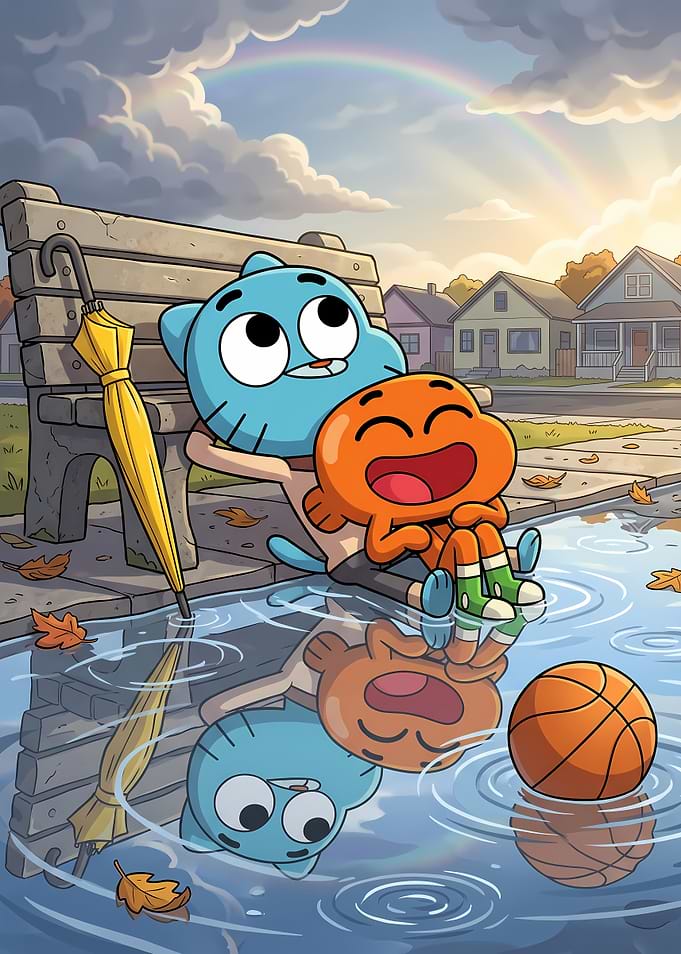 Gumball and Darwin Relaxing by Puddle