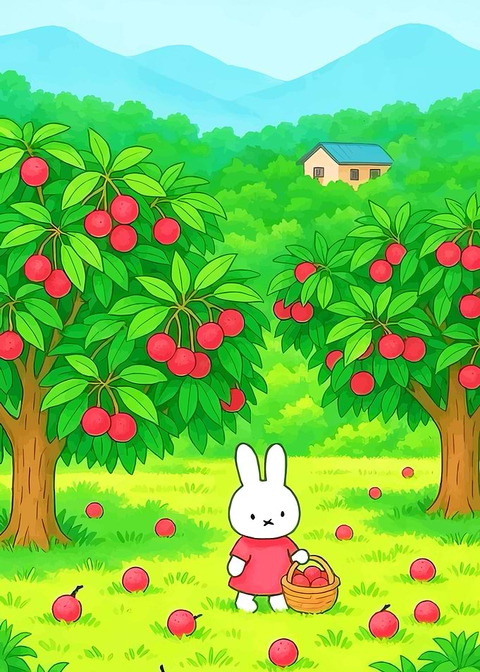 Miffy Harvesting Fruit in Orchard