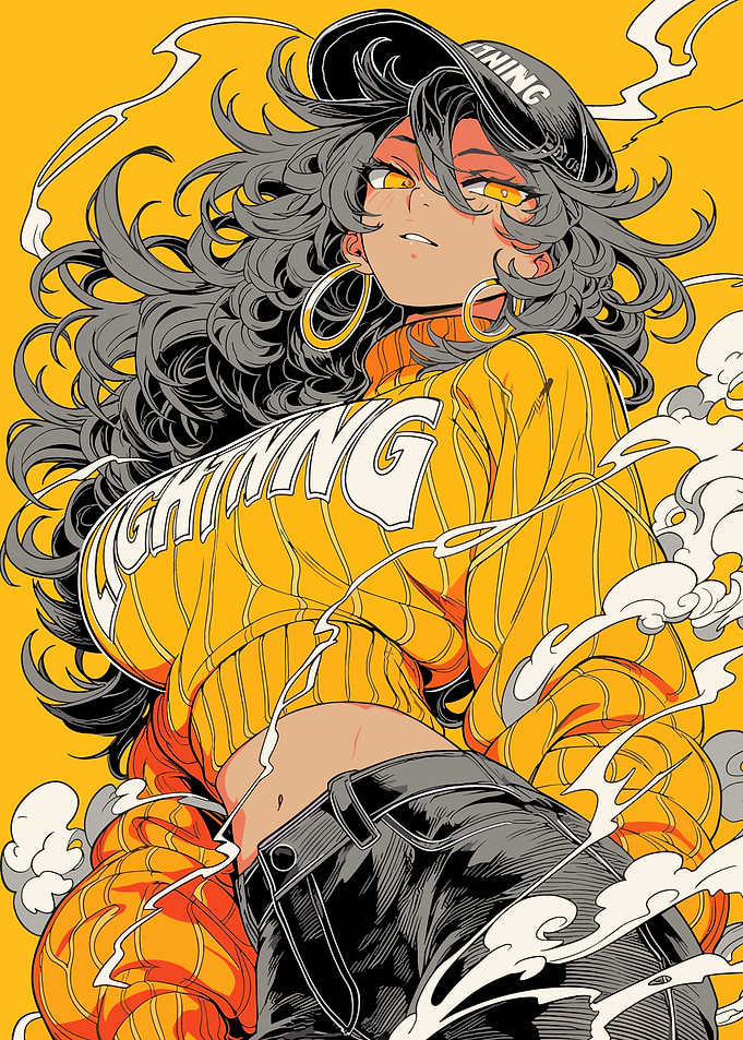 Stylish Anime Girl in Yellow Sweater