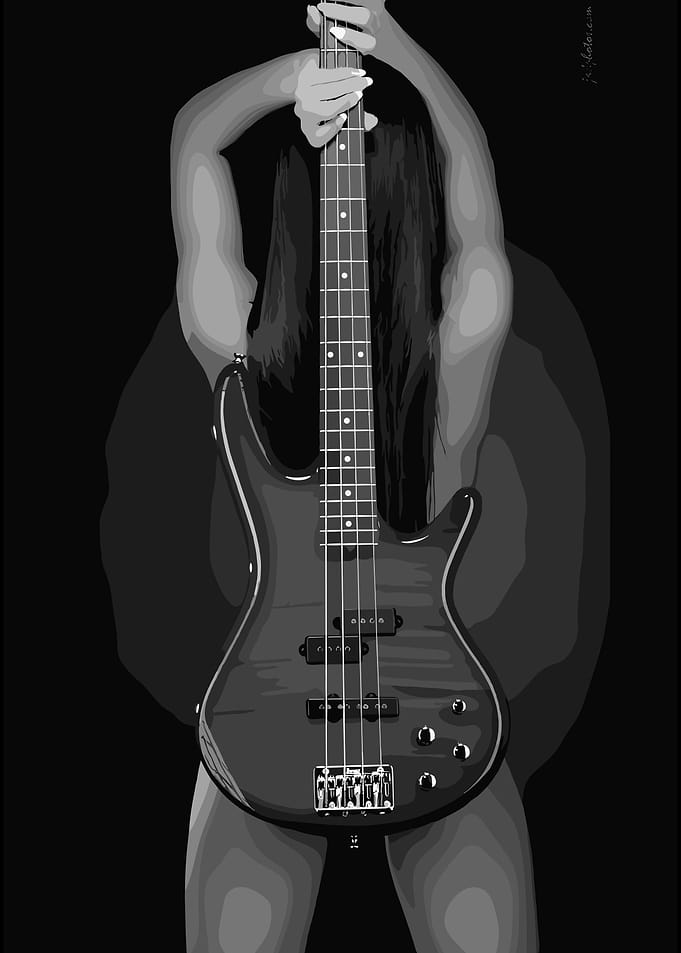 Woman Holding Bass Guitar Silhouette