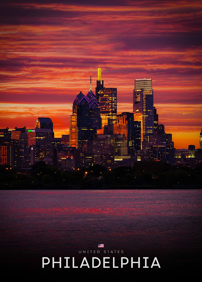 Philadelphia Skyline Sunset Poster