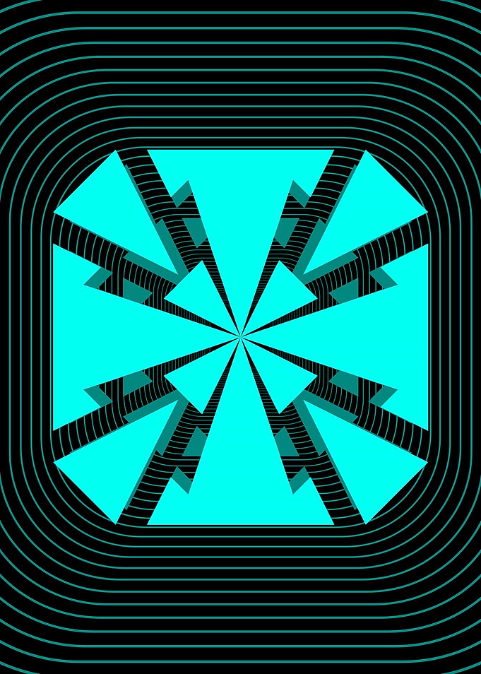 Futuristic Cyan Shield Geometric Art
