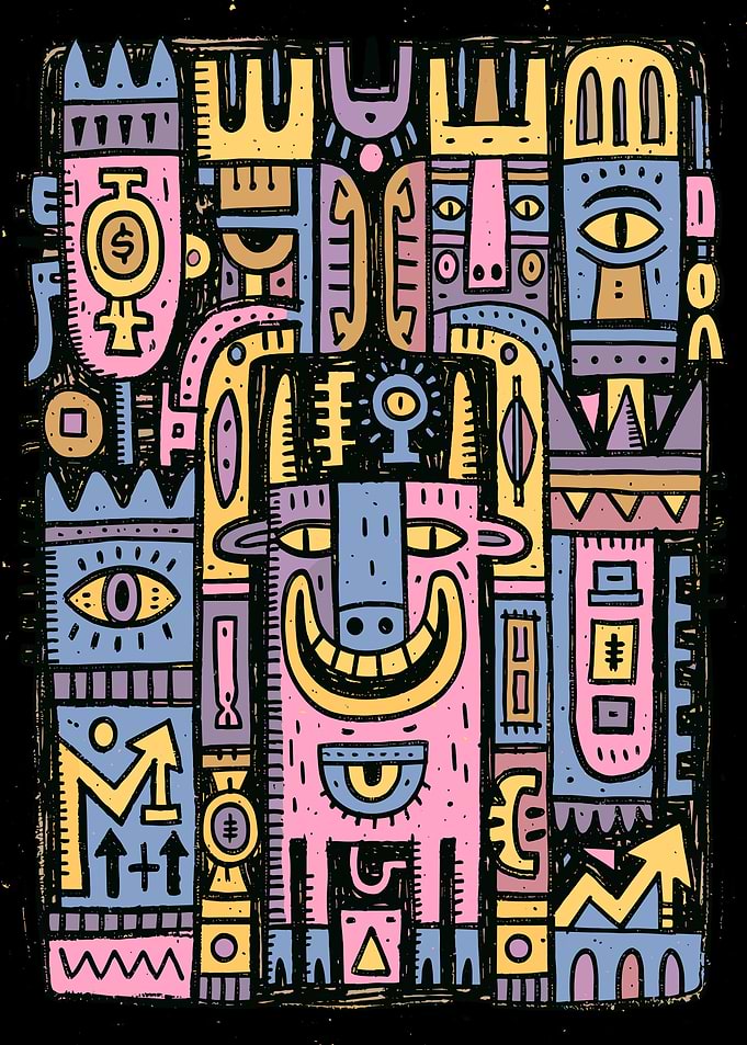 Abstract Totem Bull Illustration