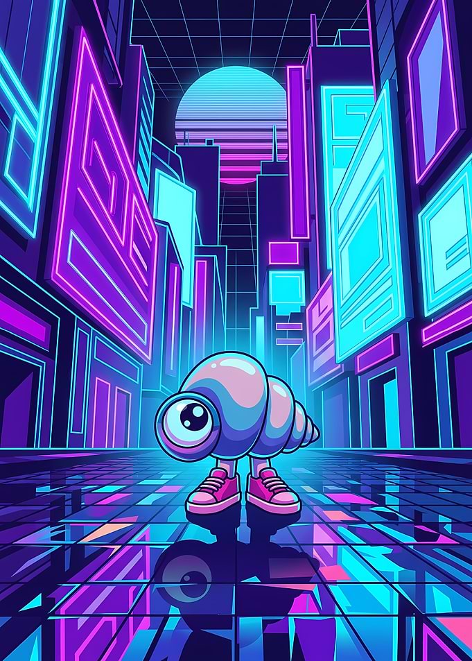 Neon Synthwave Snail Character