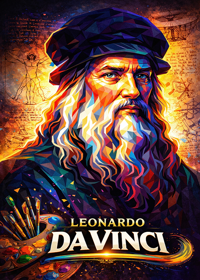 Colorful Geometric Portrait of Leonardo da Vinci