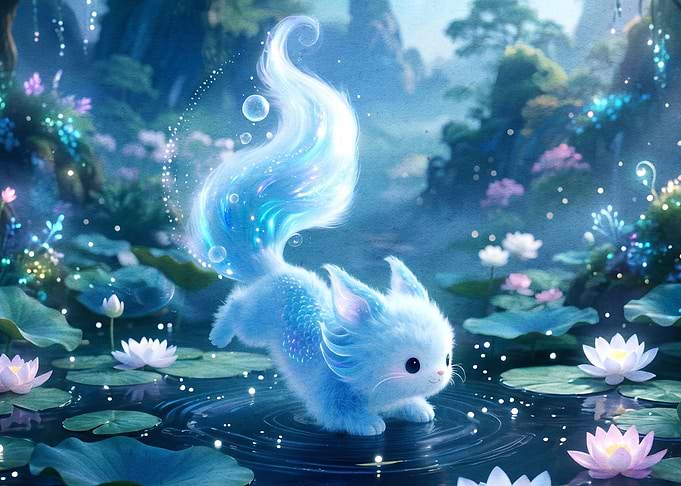 Magical Blue Fantasy Creature in Pond