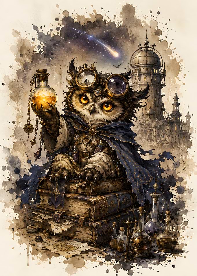 Steampunk Alchemist Owl with Potion