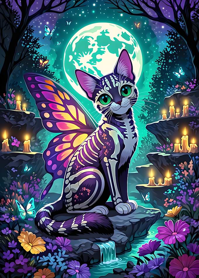 Magical Butterfly Cat in Enchanted Forest