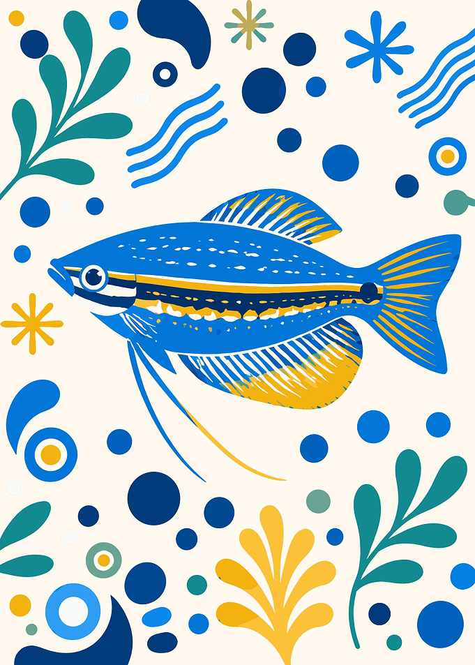 Stylized Blue and Yellow Tropical Fish
