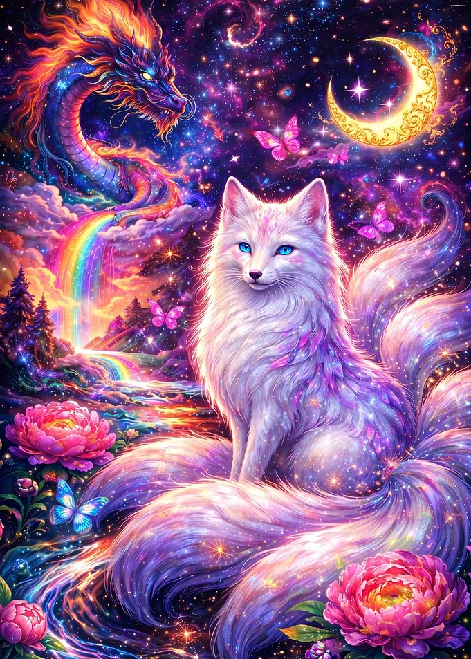 Celestial Nine-Tailed Fox and Dragon