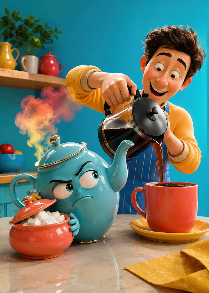 Animated Boy Pouring Coffee
