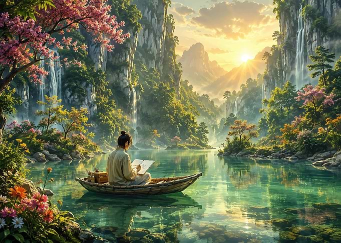Artist Sketching in Serene Mountain Valley