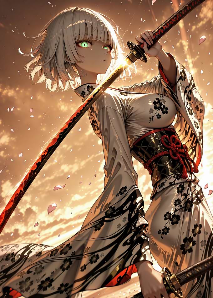 Anime Girl with Katana and Kimono