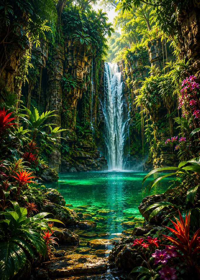 Enchanted Tropical Waterfall Oasis