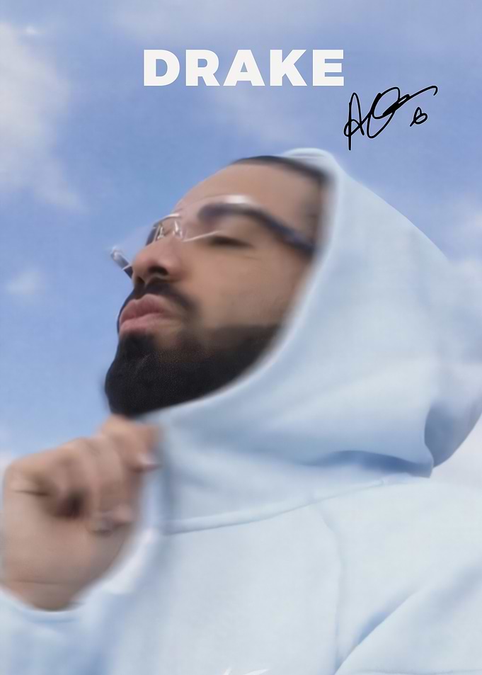 Drake Portrait with Blue Hoodie