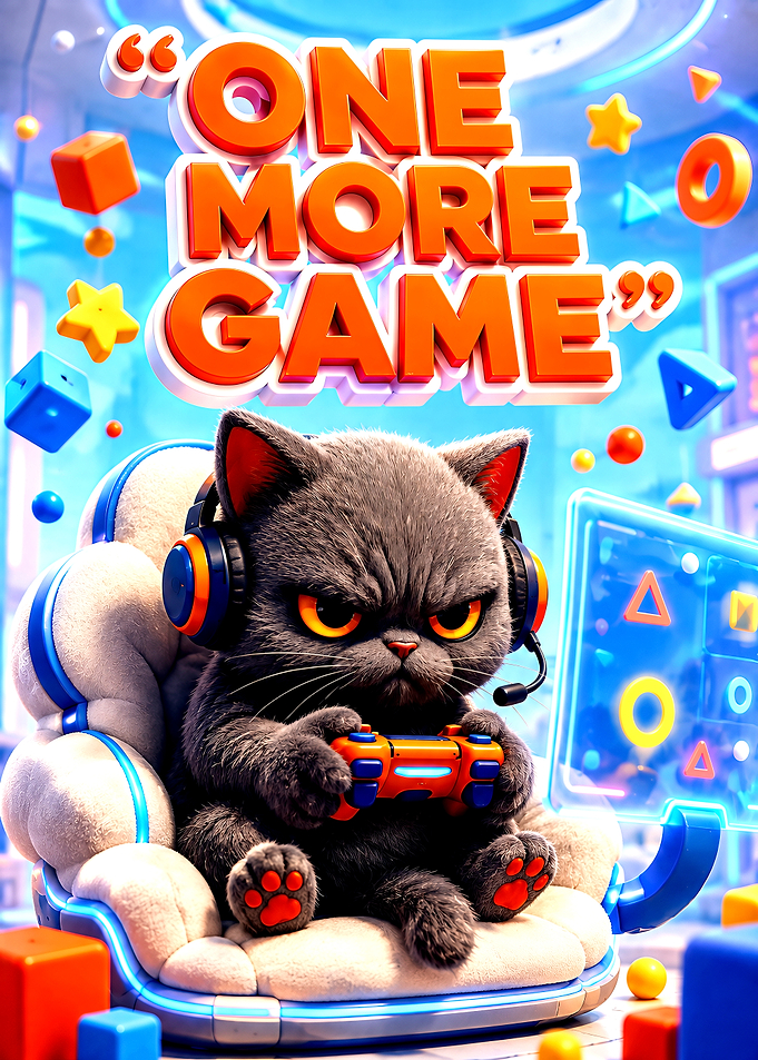 One More Game Gaming Cat