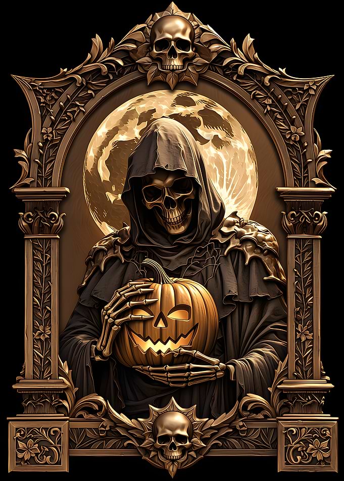 Grim Reaper Holding Jack-o'-lantern