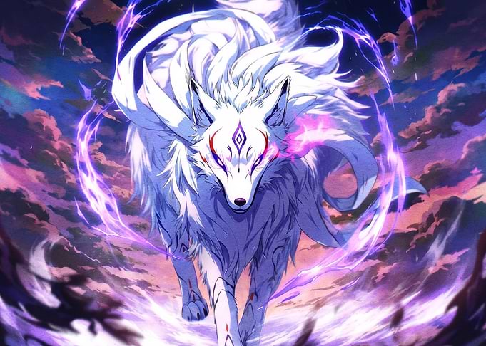 Mystical White Kitsune Spirit Fox