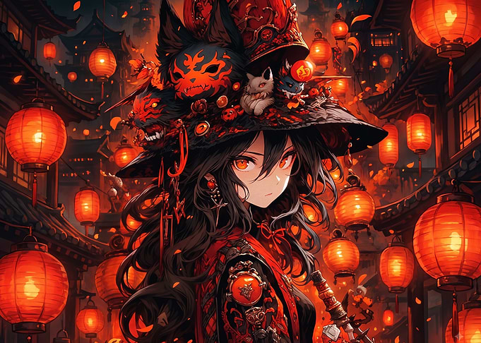 Anime Girl with Lanterns