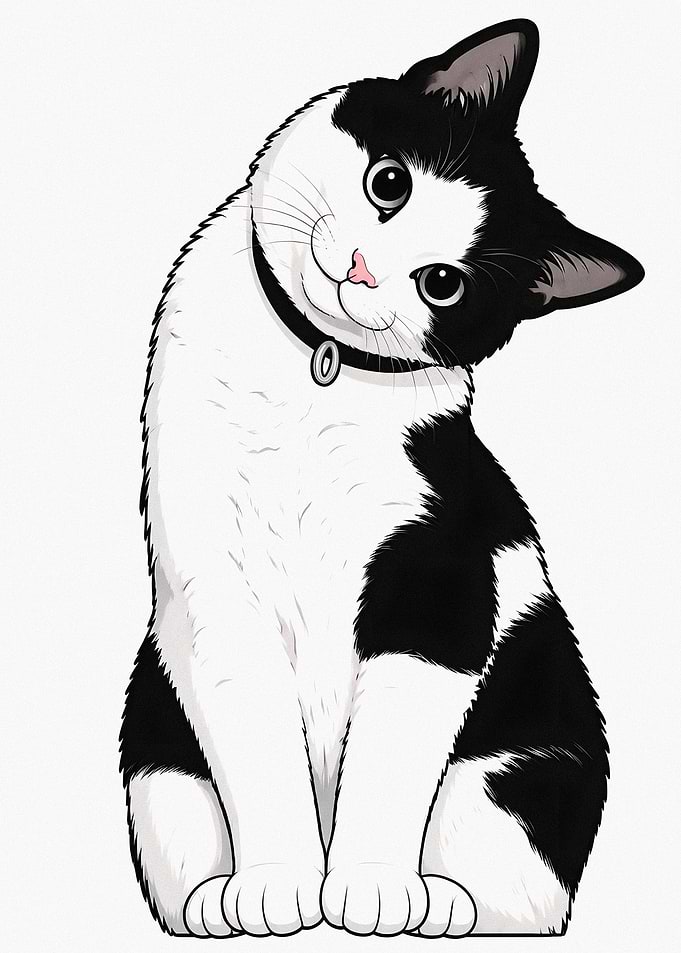 Cute Black and White Cat Illustration