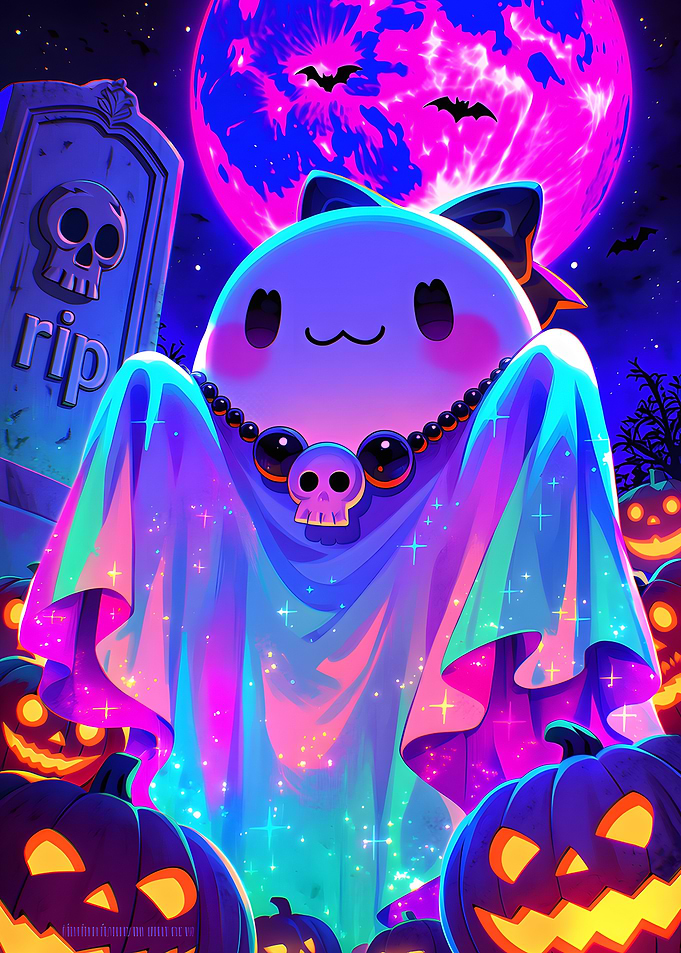 Cute Kawaii Ghost Halloween Illustration