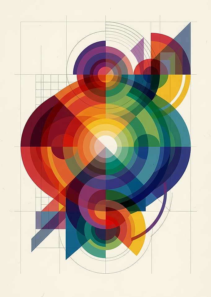 Abstract Geometric Rainbow Circle Composition