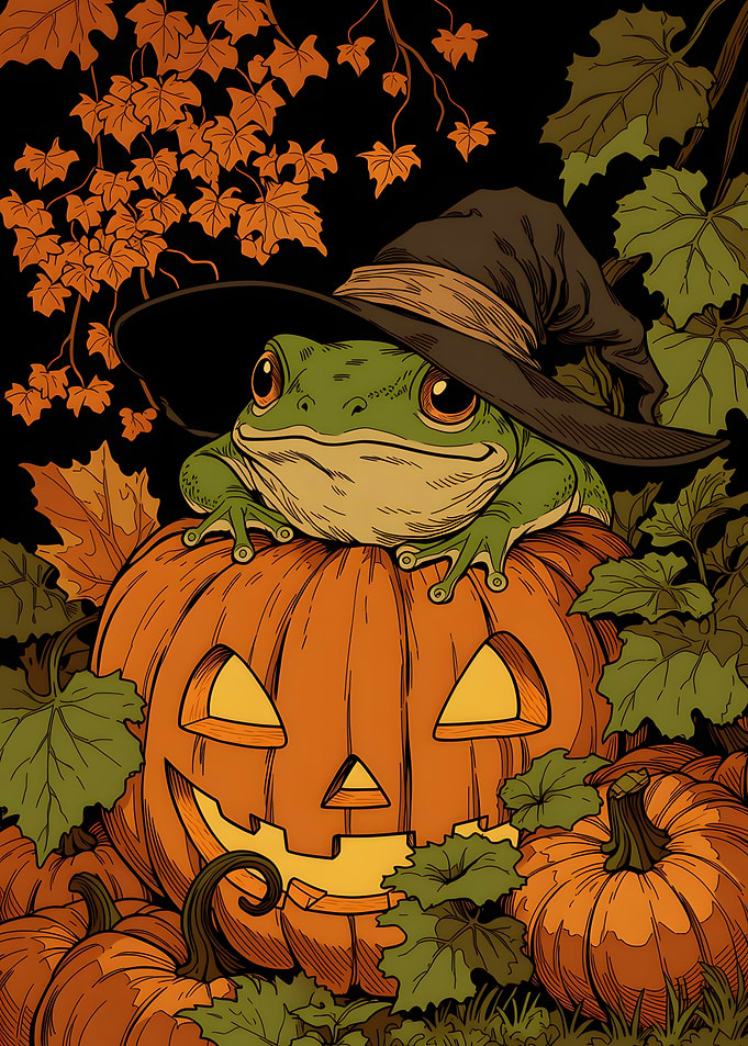 Witch Frog on Halloween Pumpkin