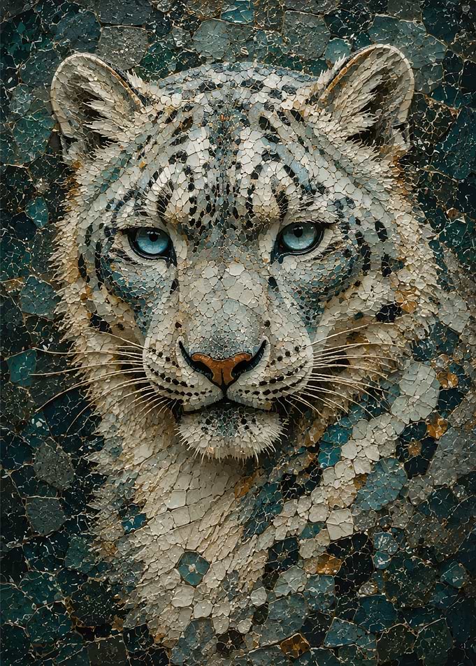 Mosaic Snow Leopard Portrait