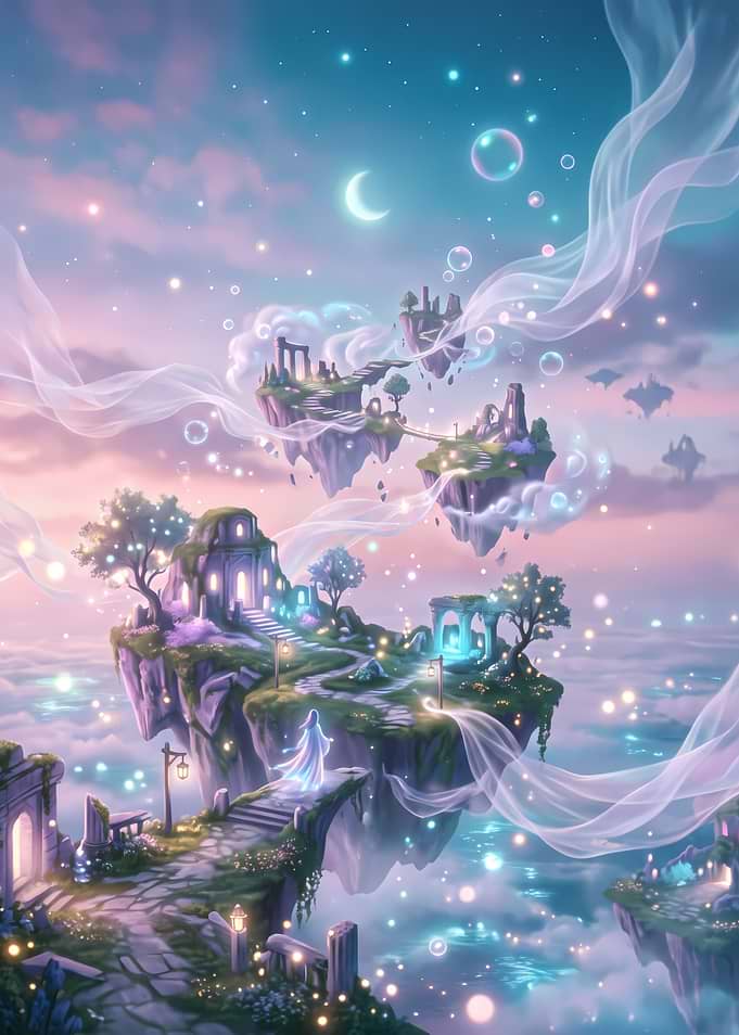Ethereal Floating Islands Fantasy Landscape