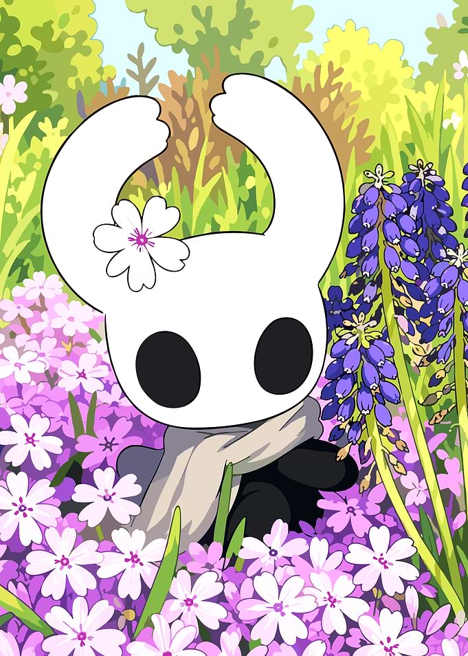 The hollow Knight in a Flower Field