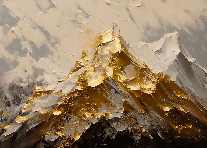 Abstract Gold and White Mountain Painting