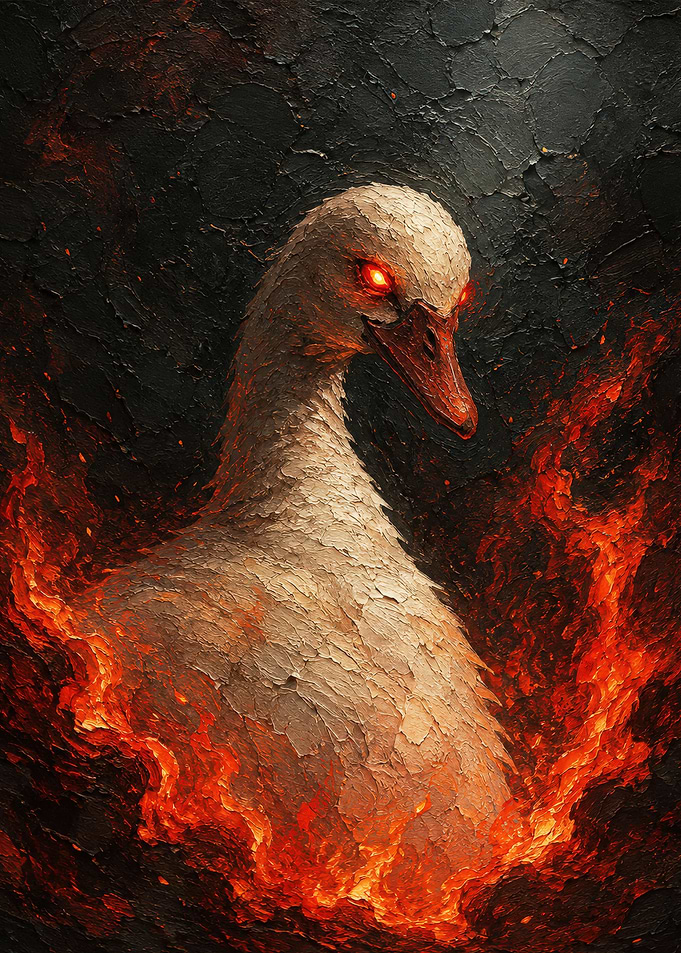 Demonic Swan Emerging from Fire