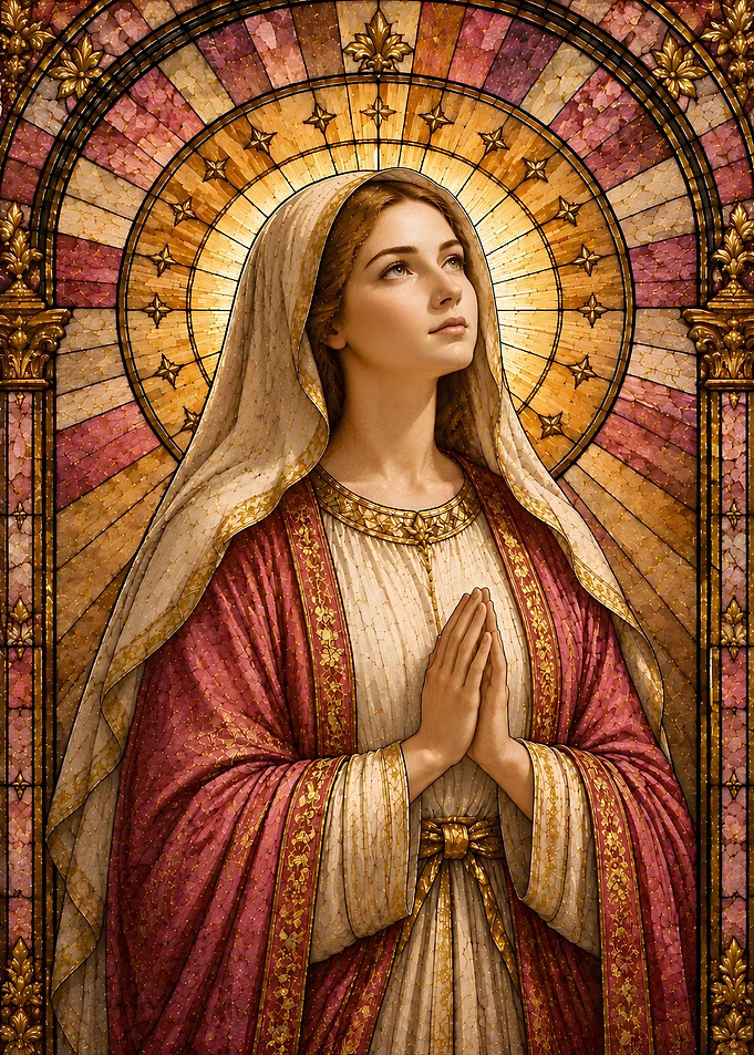 Stained Glass Portrait of Virgin Mary