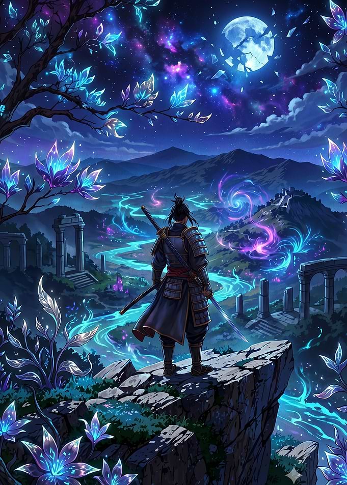 Samurai Standing Over Magical Valley