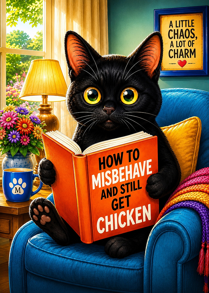 Cute Black Cat Reading Book