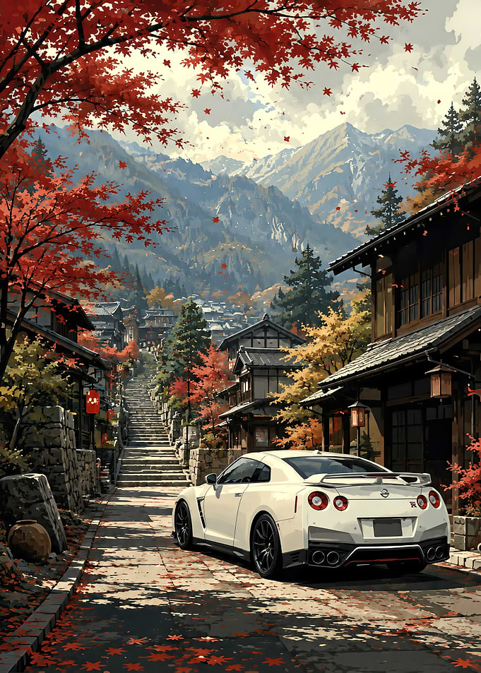 Nissan GT-R in Japanese Autumn Village