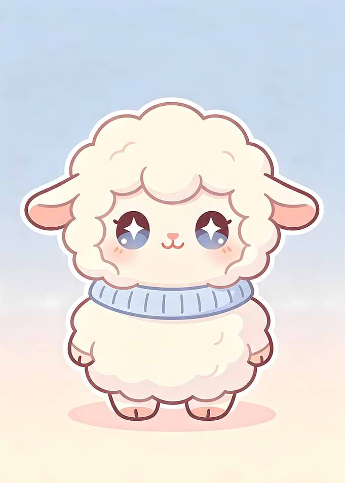 Cute Kawaii Cartoon Sheep Illustration