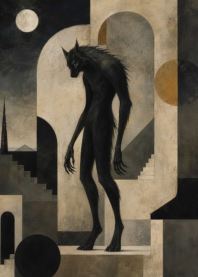 Art Decor Werewolf in Geometric Architecture