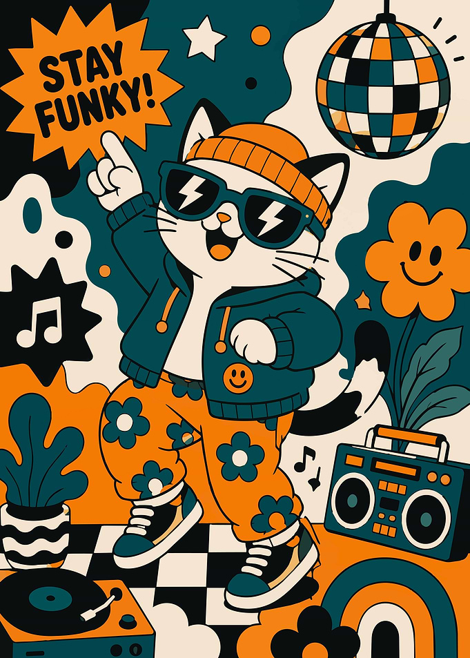 Stay Funky Disco Cat Illustration