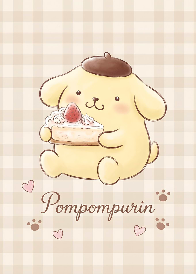 Pompompurin Holding a Strawberry Cake