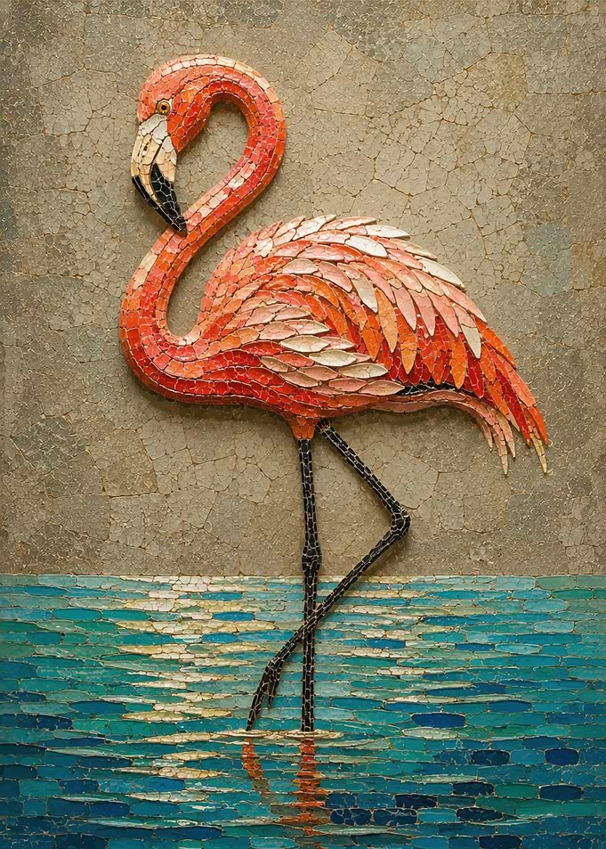 Mosaic Flamingo Art Piece