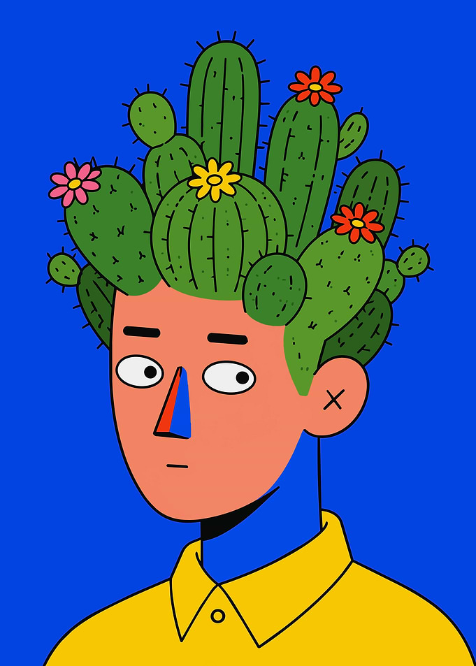Person with Cactus Hair Illustration