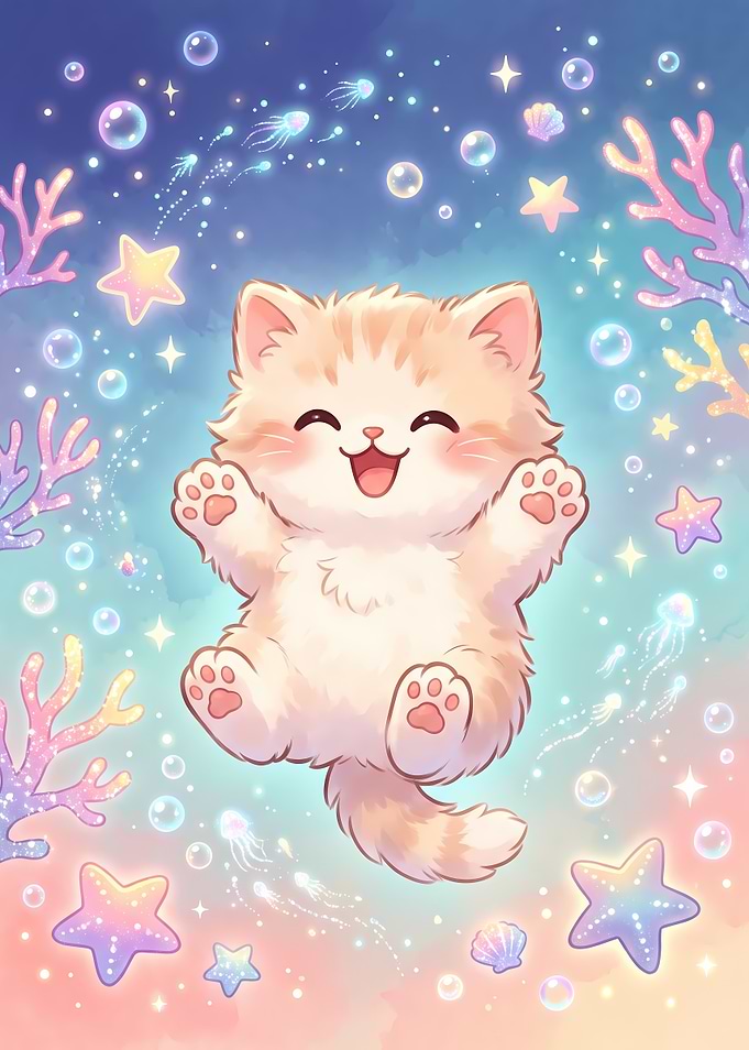 Cute Kitten Floating Underwater