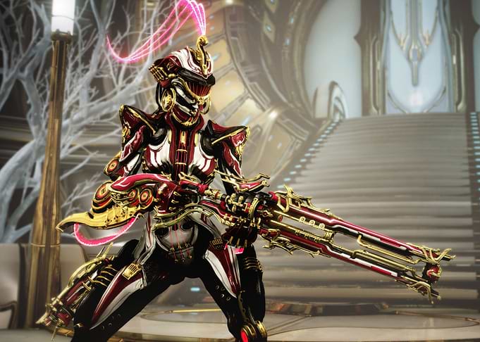 Warframe Mesa Prime with Prime Weapon
