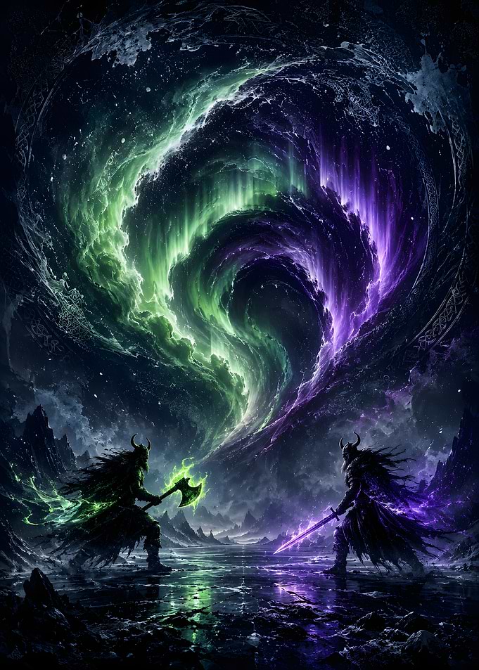 Viking Warriors Under Cosmic Aurora