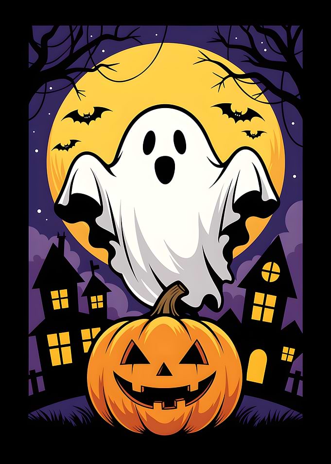 Cute Halloween Ghost and Pumpkin Illustration