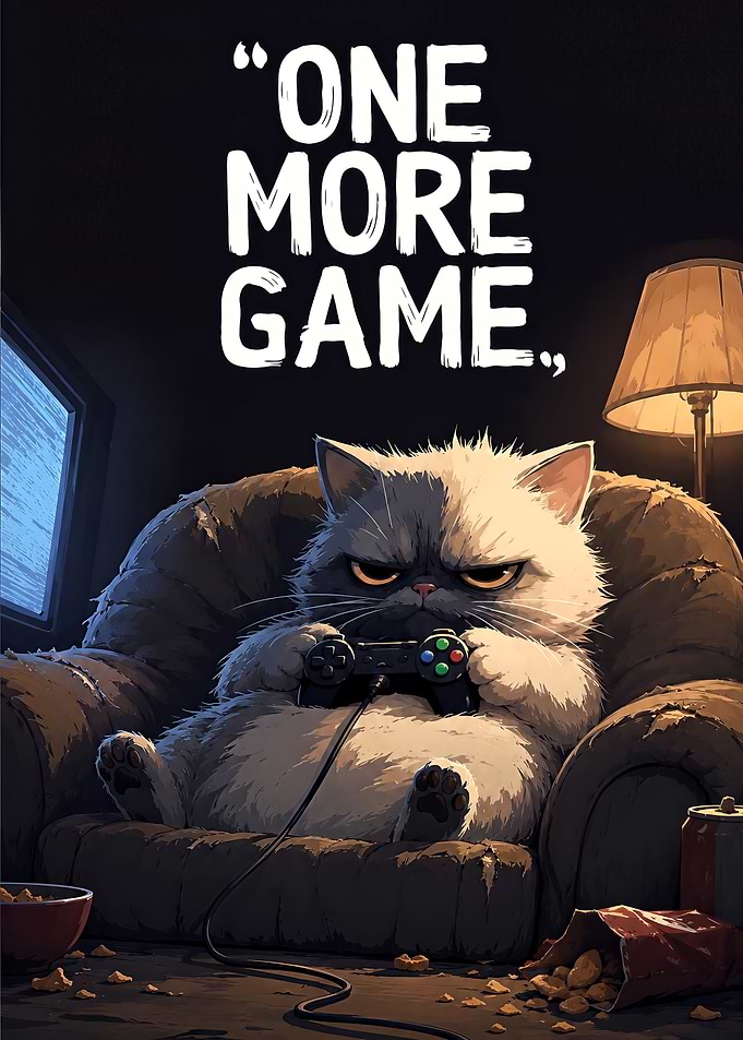 One More Game Gaming Cat