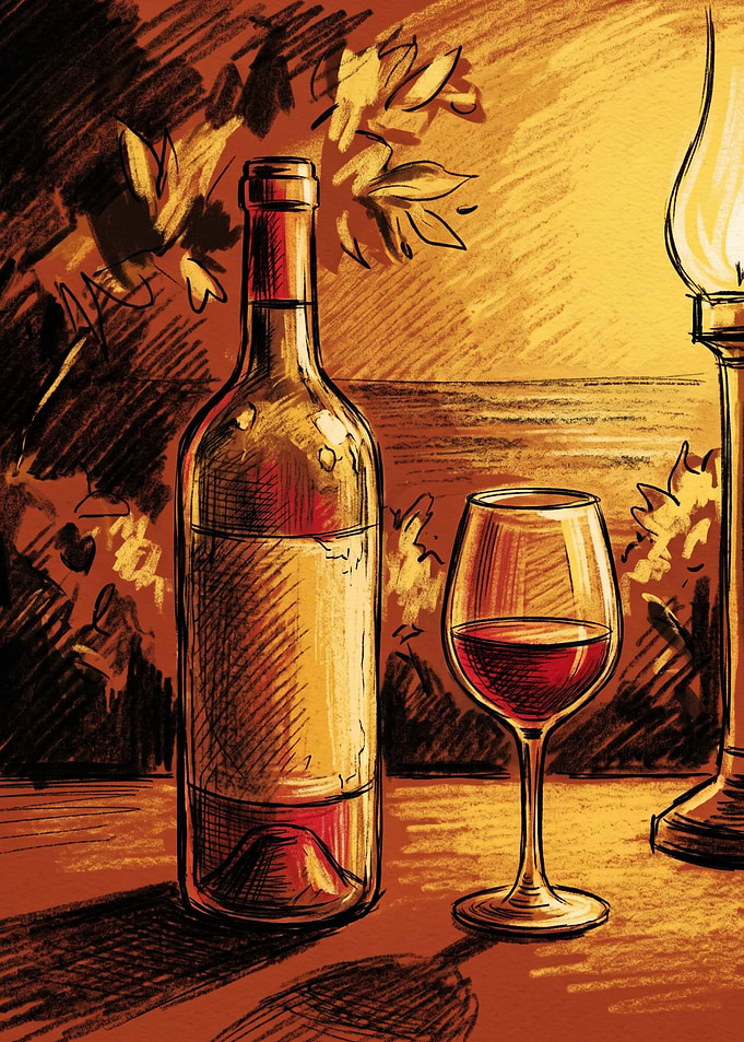 Wine Bottle and Glass Sketch