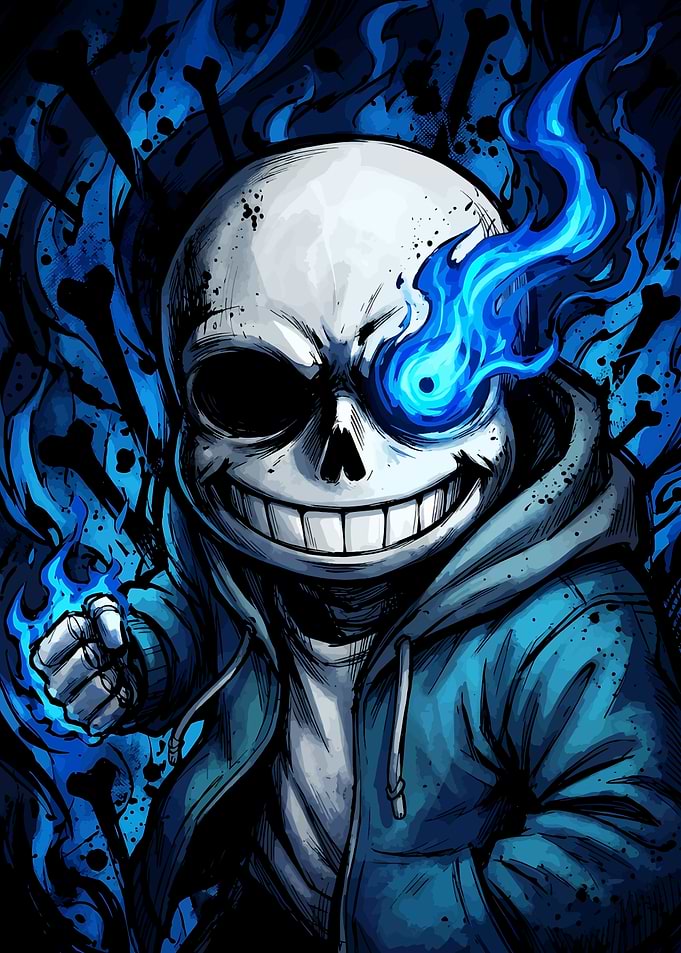 Sans Undertale Blue Flame Illustration