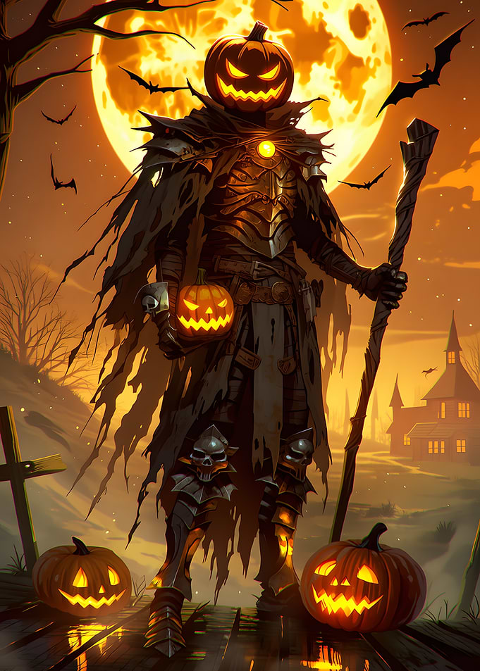 Pumpkin Head Warrior Halloween Knight